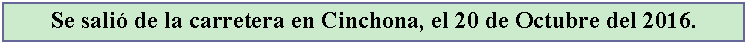 Cuadro de texto: Se sali de la carretera en Cinchona, el 20 de Octubre del 2016.